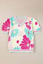 Load image into Gallery viewer, Flower V-Neck Puff Sleeve Sweater