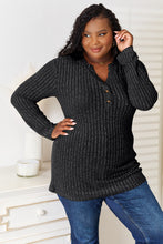 Load image into Gallery viewer, Double Take Notched Neck Ribbed Long Sleeve T-Shirt