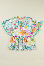Load image into Gallery viewer, Ruffled Printed Tie Neck Blouse