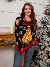 Load image into Gallery viewer, Christmas Pizza Tree Round Neck Long Sleeve Sweater