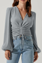 Load image into Gallery viewer, Drawstring V-Neck Long Sleeve Blouse