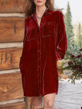 Load image into Gallery viewer, High-Low Button Up Long Sleeve Knee Length Dress