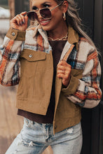 Load image into Gallery viewer, Plaid Corduroy Flap Pockets Button Up Jacket