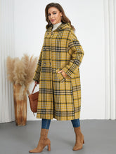 Load image into Gallery viewer, Plaid Double-Breasted Long Sleeve Longline Coat