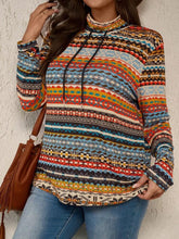 Load image into Gallery viewer, Plus Size Drawstring Printed Mock Neck Long Sleeve Top