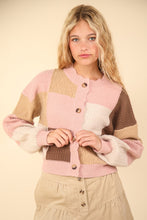 Load image into Gallery viewer, VERY J Color Block Button Down Textured Sweater Cardigan