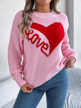 Load image into Gallery viewer, LOVE Heart Round Neck Dropped Shoulder Sweater