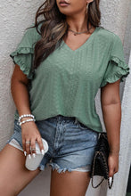 Load image into Gallery viewer, Plus Size Eyelet V-Neck Petal Sleeve Blouse