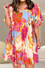 Load image into Gallery viewer, Printed Tie Neck Half Sleeve Mini Dress