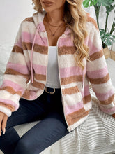 Load image into Gallery viewer, Drawstring Striped Zip Up Hooded Jacket