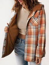 Load image into Gallery viewer, Plaid Snap Down Plush Hooded Jacket