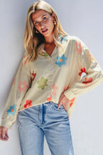 Load image into Gallery viewer, Striped Flower Button Up Long Sleeve Shirt