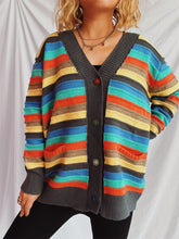 Load image into Gallery viewer, Contrast Stripes Button Up Long Sleeve Cardigan