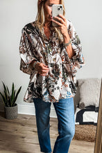 Load image into Gallery viewer, Printed Notched Flounce Sleeve Blouse