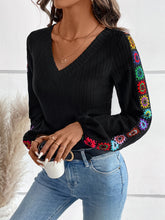 Load image into Gallery viewer, V-Neck Crochet Long Sleeve Top