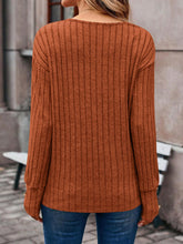 Load image into Gallery viewer, Decorative Button V-Neck Long Sleeve T-Shirt
