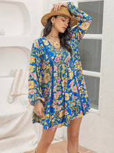 Load image into Gallery viewer, Printed V-Neck Balloon Sleeve Mini Dress
