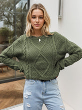 Load image into Gallery viewer, Cable-Knit Round Neck Dropped Shoulder Sweater