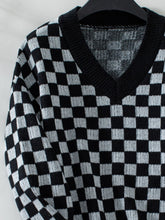 Load image into Gallery viewer, Checkered V-Neck Dropped Shoulder Sweater