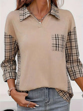 Load image into Gallery viewer, Plaid Johhny Collar Three-Quarter Sleeve T-Shirt