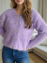 Load image into Gallery viewer, Heart Button Round Neck Cardigan