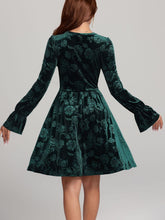 Load image into Gallery viewer, Tied Flower Print Round Neck Flounce Sleeve Dress