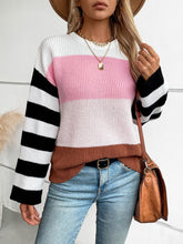 Load image into Gallery viewer, Color Block Round Neck Long Sleeve Sweater