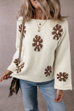 Load image into Gallery viewer, Flower Round Neck Long Sleeve Sweater