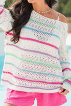 Load image into Gallery viewer, Openwork Striped Long Sleeve Knit Cover Up
