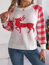 Load image into Gallery viewer, Reindeer Plaid Round Neck Long Sleeve Sweater