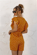 Load image into Gallery viewer, Ruffled Polka Dot Half Button Romper