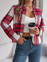 Load image into Gallery viewer, Plaid Open Front Long Sleeve Jacket