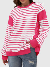 Load image into Gallery viewer, Slit Exposed Seam Striped Long Sleeve Sweatshirt