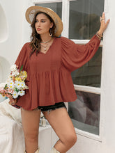 Load image into Gallery viewer, Plus Size Swiss Dot Tie Neck Long Sleeve Blouse