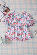 Load image into Gallery viewer, Printed Round Neck Puff Sleeve Blouse