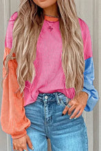 Load image into Gallery viewer, Color Block Round Neck Long Sleeve Top