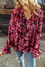 Load image into Gallery viewer, Printed Tie Neck Flounce Sleeve Blouse