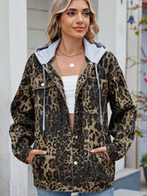 Load image into Gallery viewer, Pocketed Leopard Long Sleeve Denim Jacket