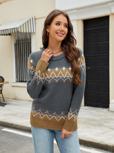 Load image into Gallery viewer, Contrast Round Neck Long Sleeve Sweater