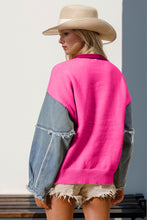 Load image into Gallery viewer, Double Take Full Size Star Pattern Raw Edge Denim Sleeve Sweater