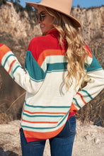 Load image into Gallery viewer, Contrast Striped Turtleneck Dropped Shoulder Sweater