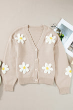 Load image into Gallery viewer, Flower Dropped Shoulder Long Sleeve Cardigan