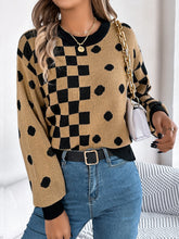 Load image into Gallery viewer, Plaid Round Neck Long Sleeve Sweater