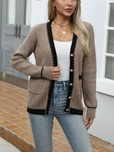 Load image into Gallery viewer, Contrast Trim Button Up Long Sleeve Cardigan