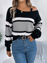 Load image into Gallery viewer, Color Block Asymmetrical Neck Long Sleeve Sweater