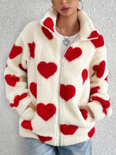 Load image into Gallery viewer, Heart Zip Up Drop Shoulder Furry Jacket