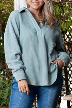 Load image into Gallery viewer, Plus Size Textured Johnny Collar Long Sleeve Sweatshirt