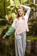 Load image into Gallery viewer, BiBi Exposed Seam Slit Striped Round Neck T-Shirt