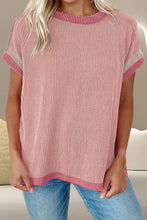 Load image into Gallery viewer, Color Block Round Neck Cap Sleeve T-Shirt