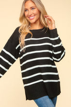 Load image into Gallery viewer, Haptics Full Size Striped Contrast Side Slit Sweater